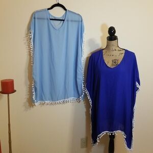 SET OF 2 Adreamly Pom-Pom Chiffon Cover-Ups | Royal & Baby Blue | OSFM